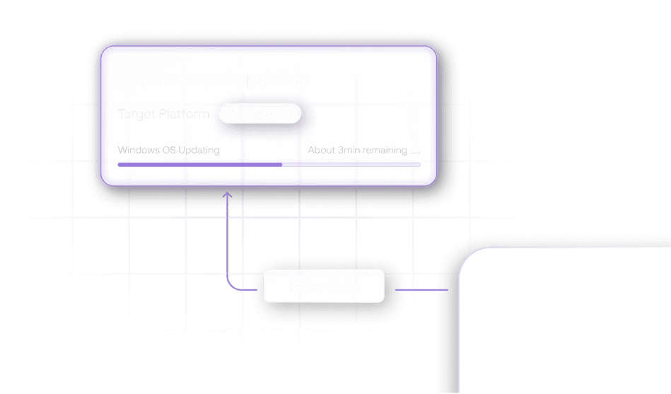 Flowchart graphic detailing policy push for patches and updates, illustrating automated patching for Windows and ChromeOS devices to ensure system security.