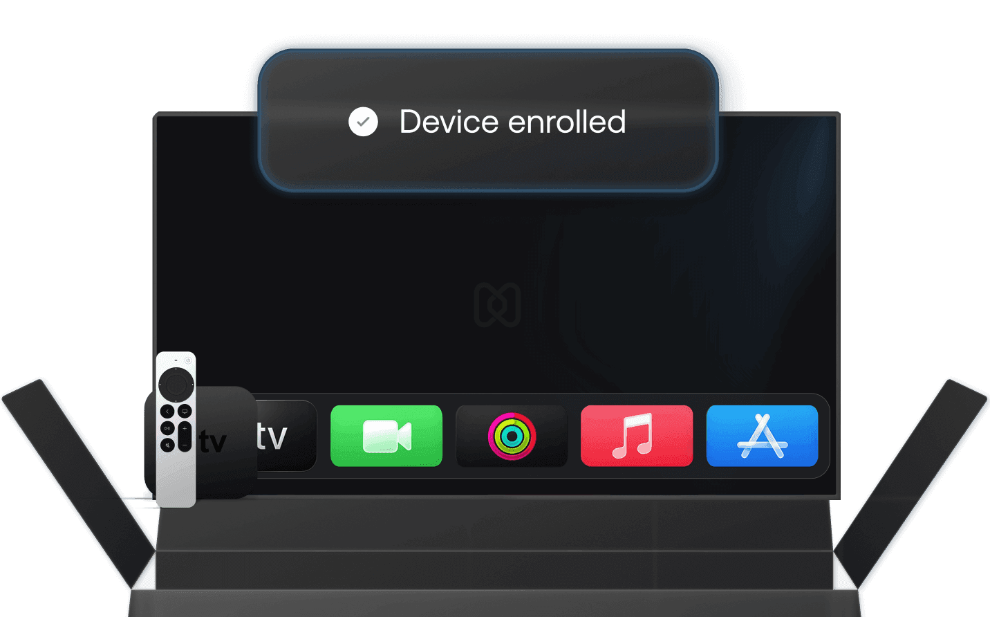 Apple TV completing zero-touch enrollment through Hexnode, enabling automated setup and supervision at scale.