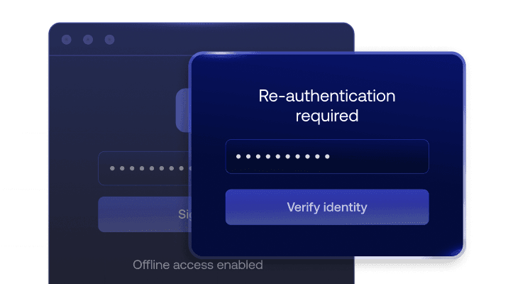 Offline access login window with re-authentication verification prompt