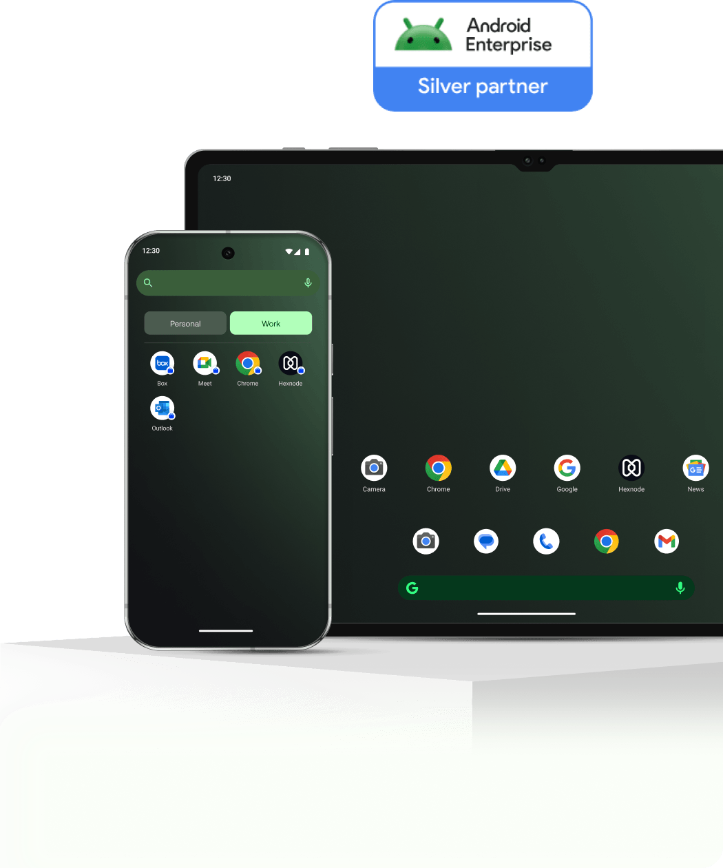Android smartphones, tablets, rugged devices, and XR endpoints managed through Hexnode with zero-touch enrollment, kiosk, geofencing, and work profile controls.
