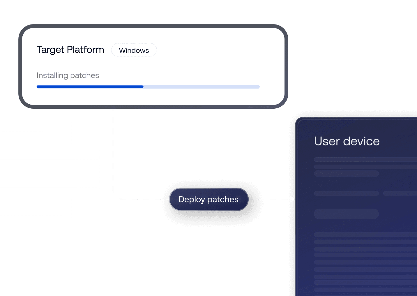 Interface showing the real-time installation progress of security patches on a managed Windows device.