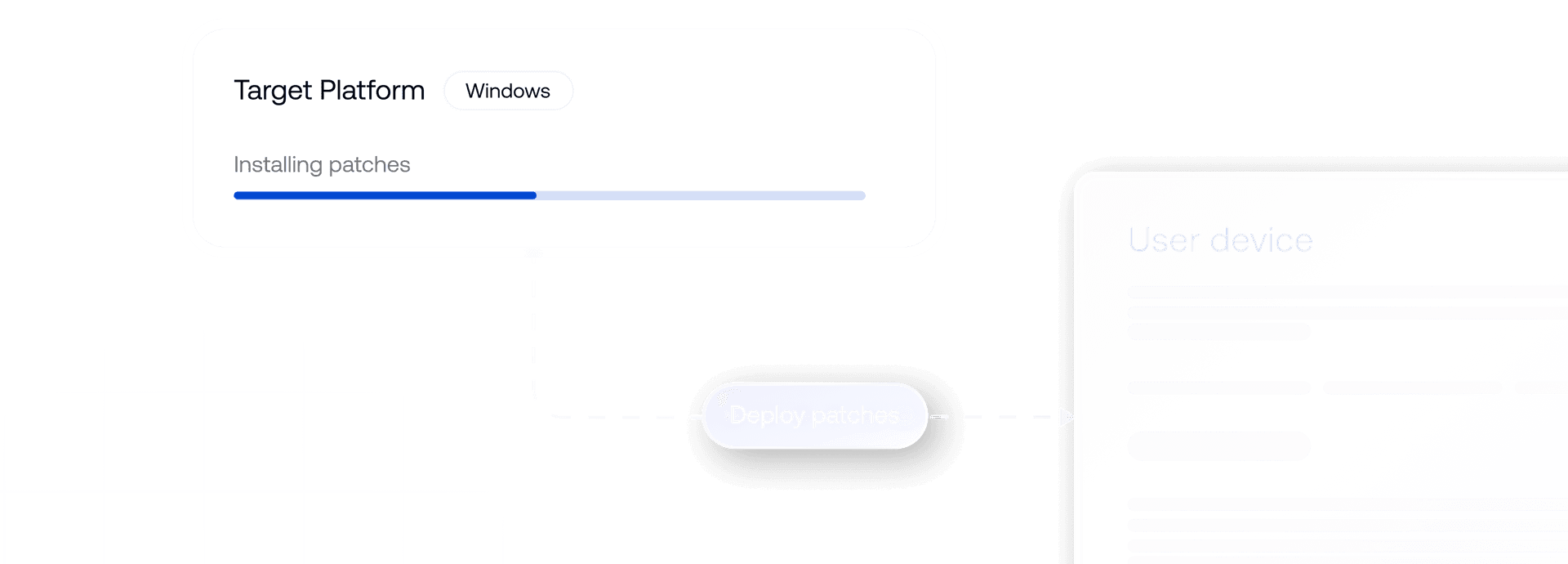 Interface showing the real-time installation progress of security patches on a managed Windows device.