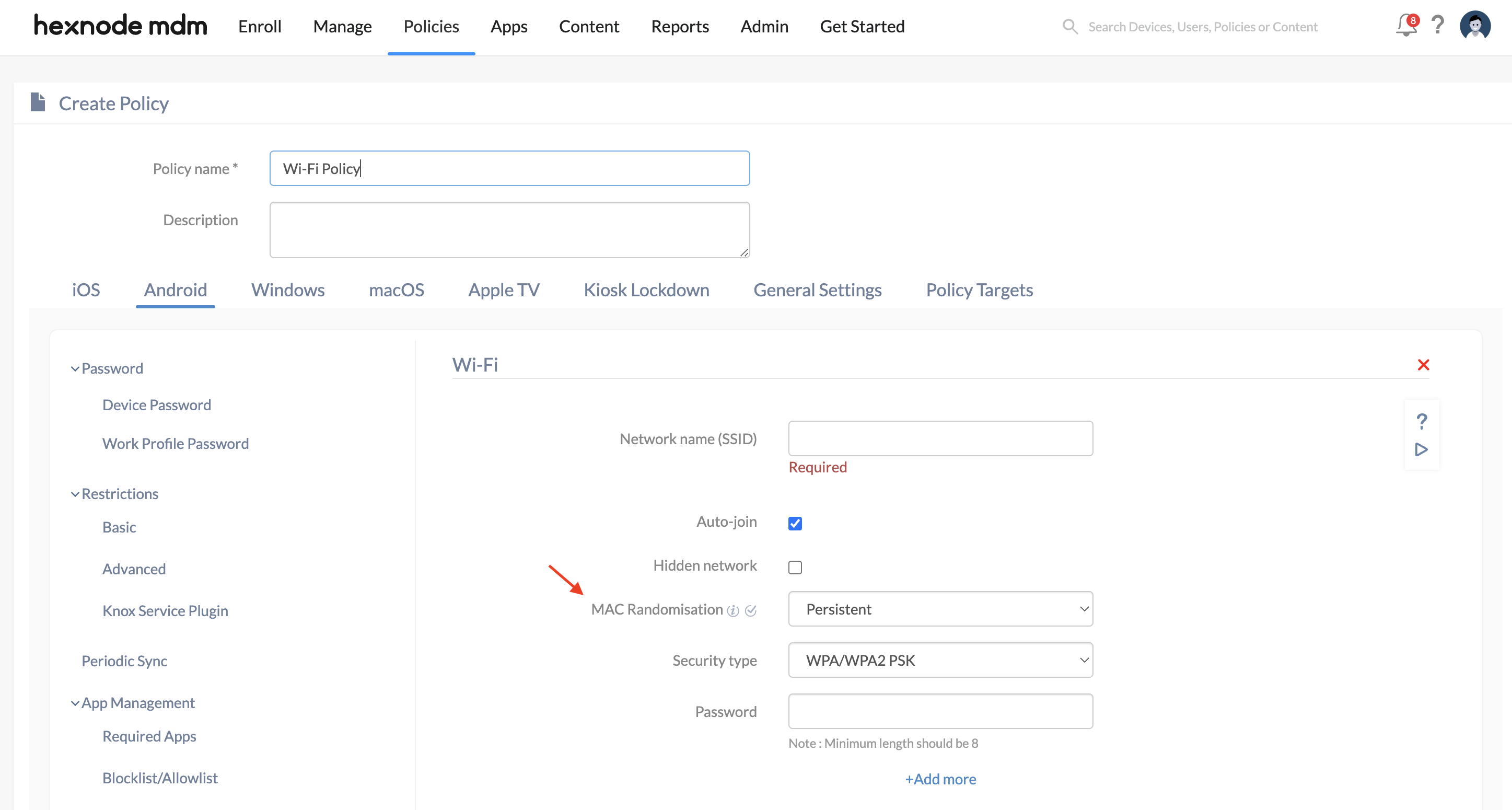 Configure MAC Randomisation setting on Android devices via Hexnode UEM