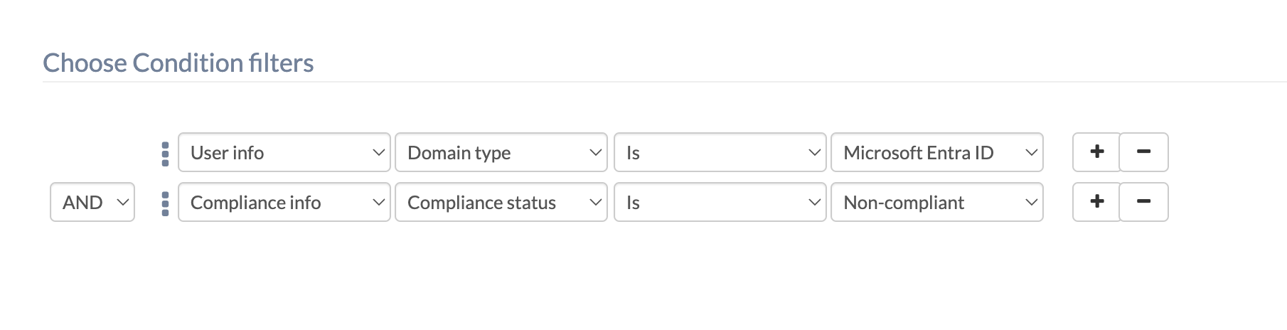 Configuring conditional filters for creating dynamic groups.