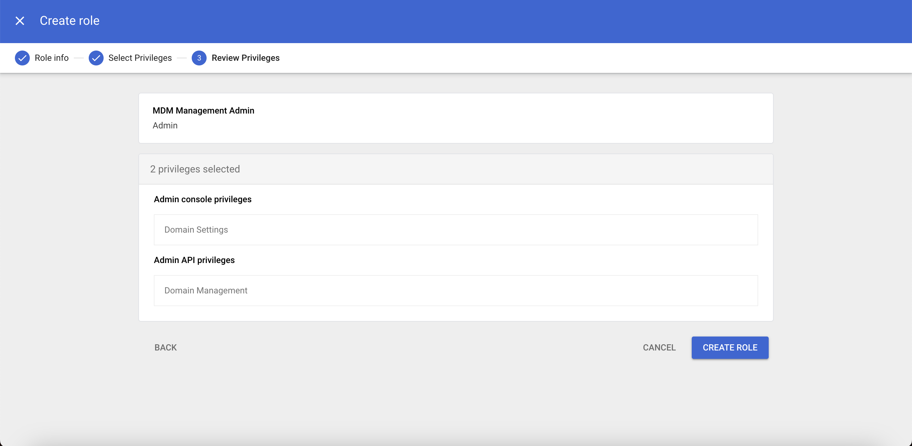 Create custom role settings to be configured in Google Admin console