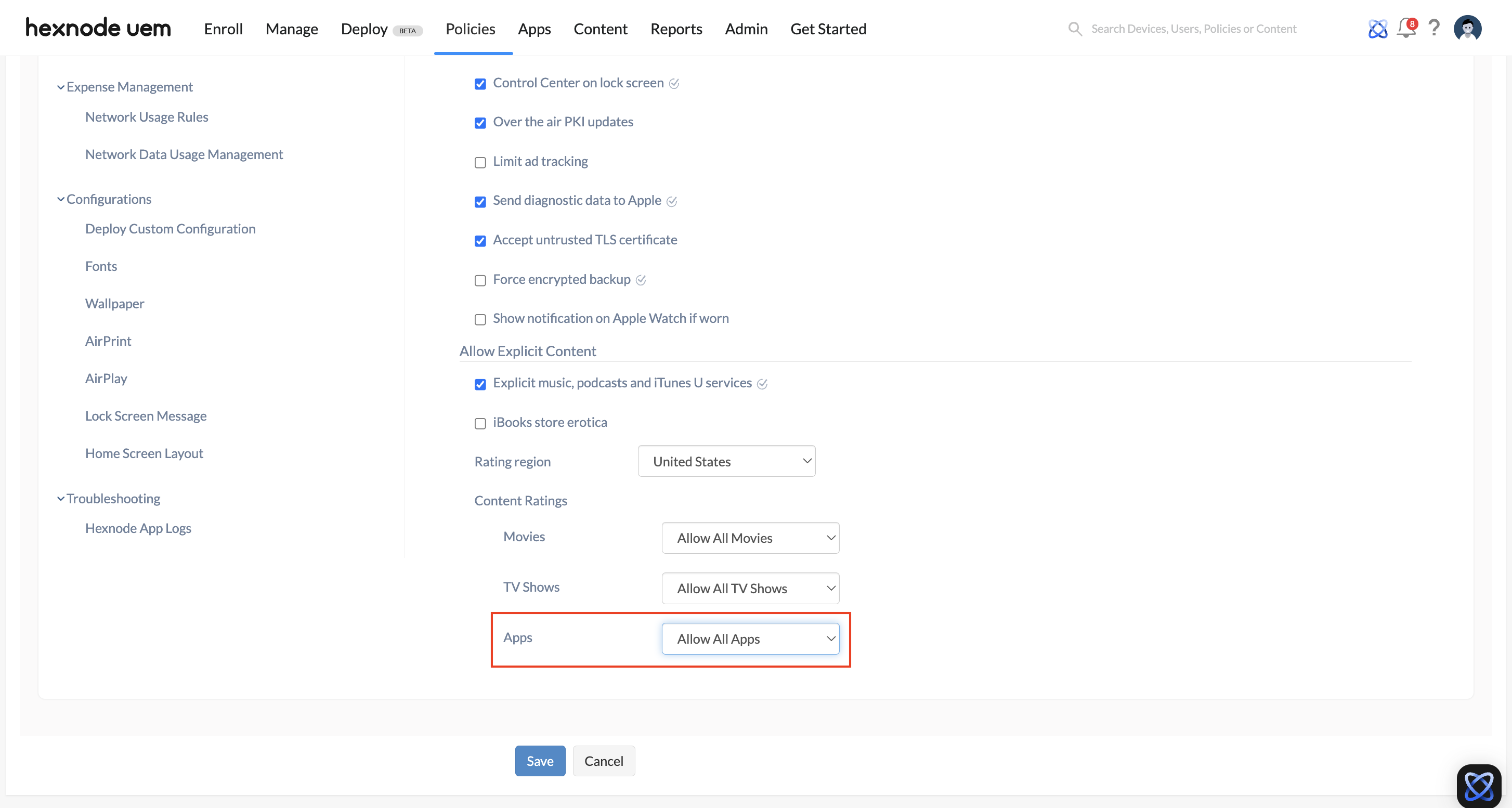  Content Rating restriction for app in Hexnode UEM