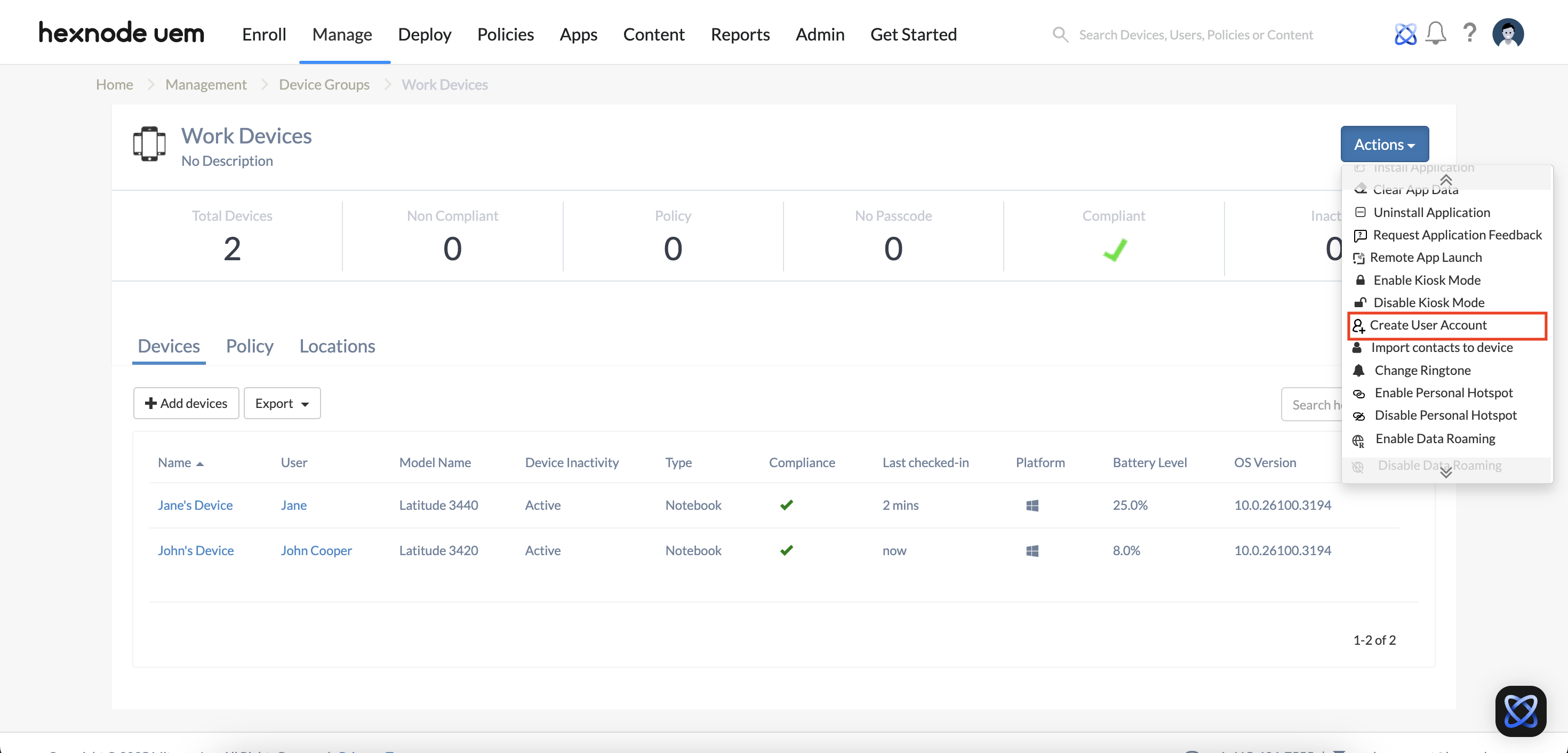 Creating custom device groups in Hexnode UEM console.