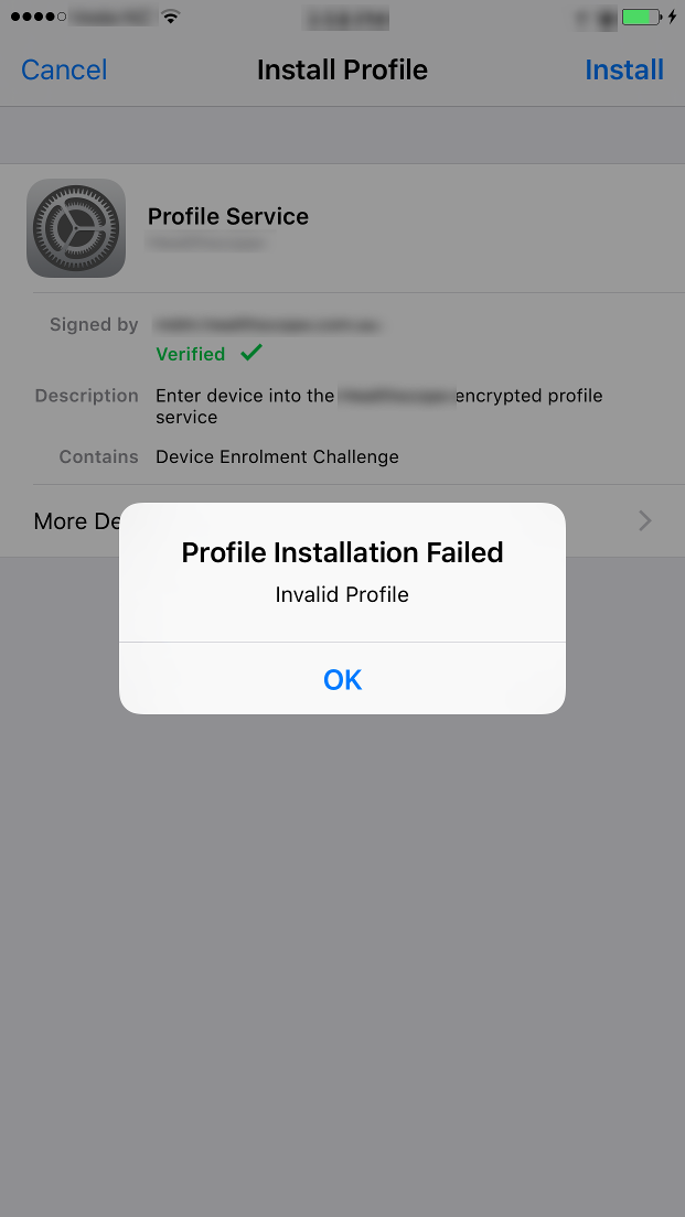 apple configuration utility error certificate not working